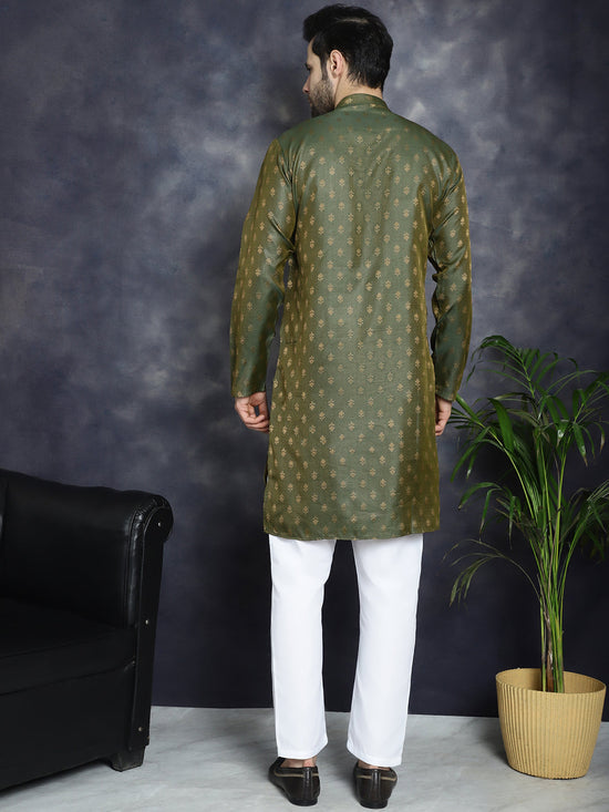 Woven Design Silk Blend Kurta with Pyjama-JOKP-P-5032Olive