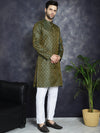 Woven Design Silk Blend Kurta with Pyjama-JOKP-P-5032Olive