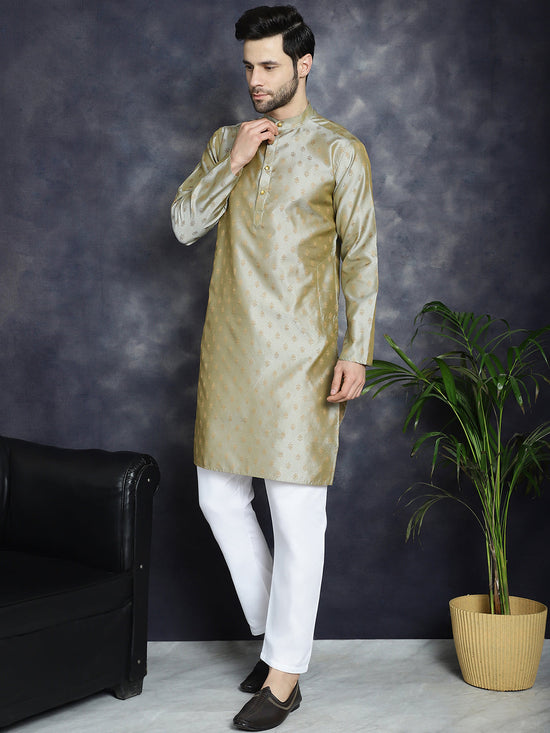 Woven Design Silk Blend Kurta with Pyjama-JOKP-P-5032Pista