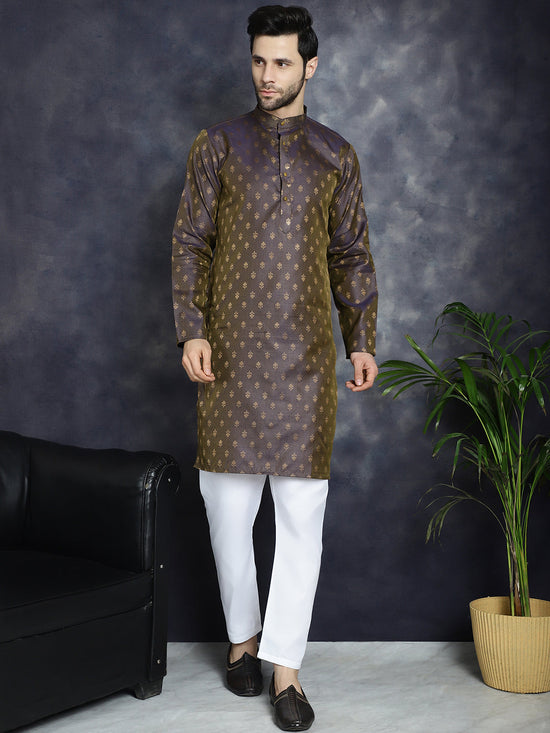 Woven Design Silk Blend Kurta with Pyjama-JOKP-P-5032Purple