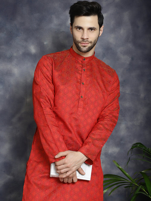 Red Woven Design Kurta with Pyjama-JOKP-P-5034Red