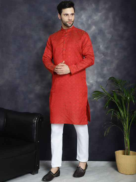 Red Woven Design Kurta with Pyjama-JOKP-P-5034Red