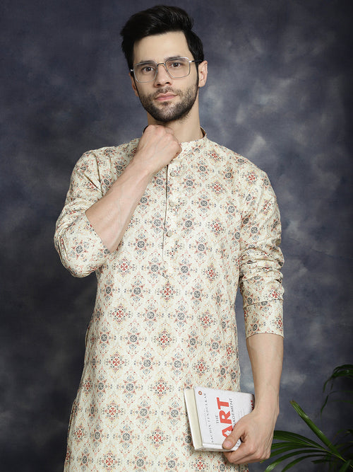 Golden Foil Printed Kurta with Pyjama-JOKP-P-5036Golden