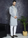 Men's Sequins Embroidered Kurta Pyjama Set.-JOKP-P-5038Grey