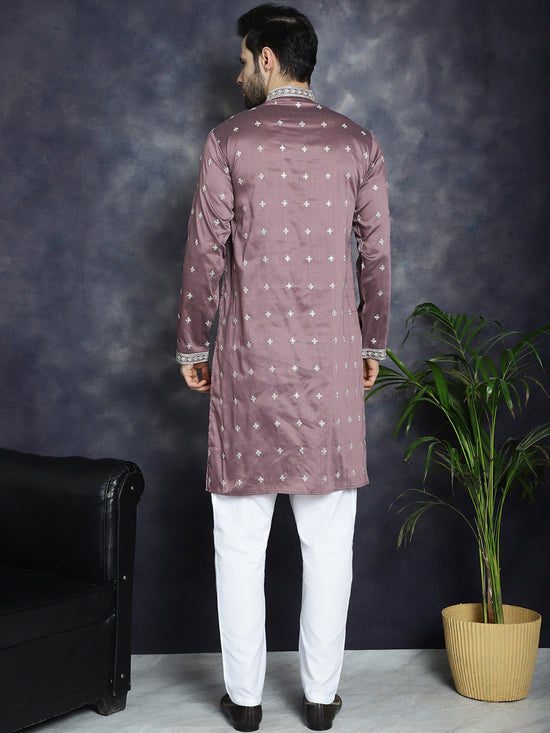 Men's Sequins Embroidered Kurta Pyjama Set.-JOKP-P-5038Megenta