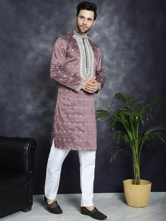 Men's Sequins Embroidered Kurta Pyjama Set.-JOKP-P-5038Megenta