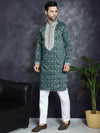 Men's Sequins Embroidered Kurta Pyjama Set.-JOKP-P-5038Olive