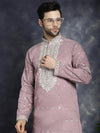 Men's Chikankari Embroidered Kurta Pyjama Set.-JOKP-P-5039Magenta