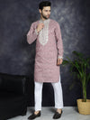 Men's Chikankari Embroidered Kurta Pyjama Set.-JOKP-P-5039Magenta