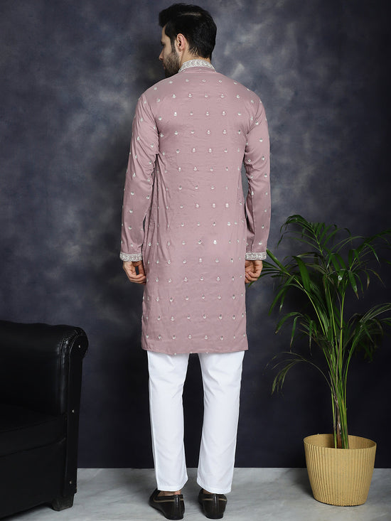 Men's Chikankari Embroidered Kurta Pyjama Set.-JOKP-P-5039Magenta