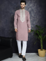 Men's Chikankari Embroidered Kurta Pyjama Set.-JOKP-P-5039Magenta