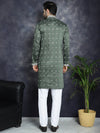 Men's Chikankari Embroidered Kurta Pyjama Set.-JOKP-P-5039Olive