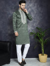 Men's Chikankari Embroidered Kurta Pyjama Set.-JOKP-P-5039Olive