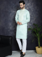 Men's Chikankari Embroidered Kurta Pyjama Set.-JOKP-P-5039Sky