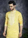 Men's Chikankari Embroidered Kurta Pyjama Set.-JOKP-P-5039Yellow