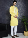 Men's Chikankari Embroidered Kurta Pyjama Set.-JOKP-P-5039Yellow