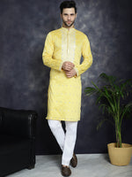 Men's Chikankari Embroidered Kurta Pyjama Set.-JOKP-P-5039Yellow