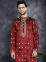 Men's Maroon Chikankari Embroidered Kurta With Pyjama.-JOKP-P-5042Maroon