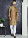 Men Golden Silk Blend Straight Kurta Pyjama Set-JOKP-P-5043Golden