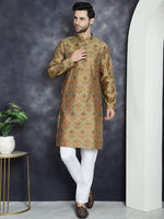 Men Golden Silk Blend Straight Kurta Pyjama Set-JOKP-P-5043Golden