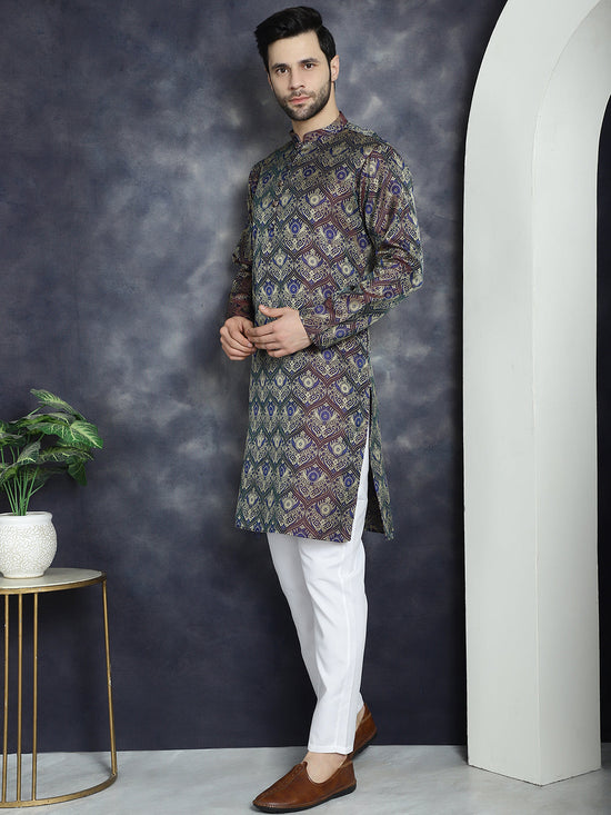 Men Purple Silk Blend Straight Kurta Pyjama Set-JOKP-P-5043Purple