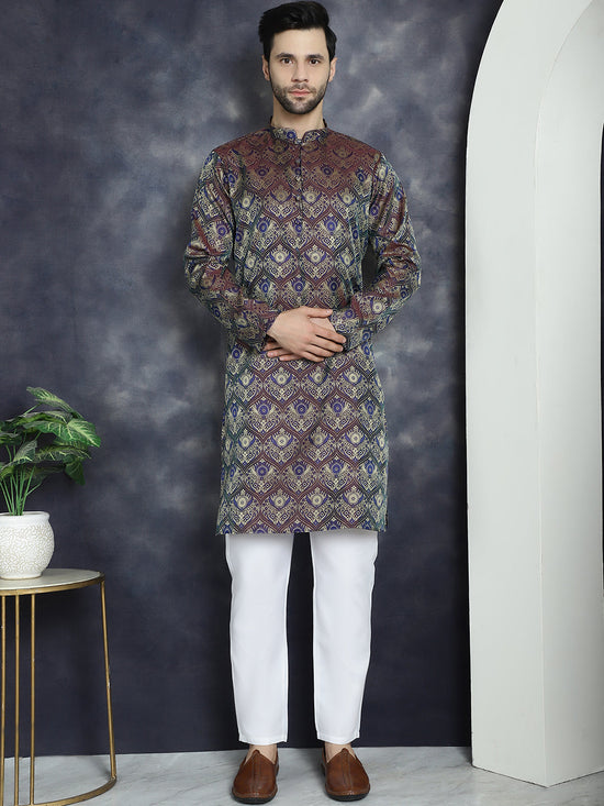 Men Purple Silk Blend Straight Kurta Pyjama Set-JOKP-P-5043Purple