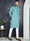 Men's Sequins Embroidered Kurta With Pyjama.-JOKP-P-5044Blue