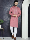 Men's Sequins Embroidered Kurta With Pyjama.-JOKP-P-5044Coral