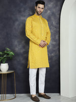 Men's Sequins Embroidered Kurta With Pyjama.-JOKP-P-5044Mustard