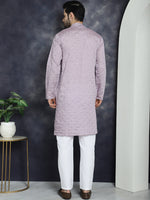 Men's Sequins Embroidered Kurta With Pyjama.-JOKP-P-5044Purple