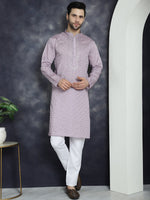 Men's Sequins Embroidered Kurta With Pyjama.-JOKP-P-5044Purple