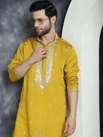 Men's Embroidered Kurta With Pyjama.-JOKP-P-5045Mustard