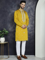 Men's Embroidered Kurta With Pyjama.-JOKP-P-5045Mustard