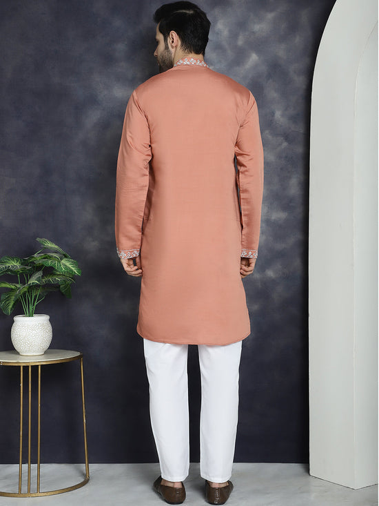 Men's Embroidered Kurta With Pyjama.-JOKP-P-5045Peach