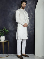 Men's Embroidered Kurta With Pyjama.-JOKP-P-5045White