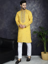 Men's Sequins Embroidered Kurta With Pyjama.-JOKP-P-5046Yellow