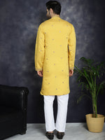 Men's Sequins Embroidered Kurta With Pyjama.-JOKP-P-5046Yellow