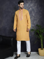 Men's Sequins Embroidered Kurta With Pyjama.-JOKP-P-5047Orange