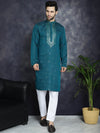 Men's Sequins Embroidered Kurta With Pyjama.-JOKP-P-5047Teal