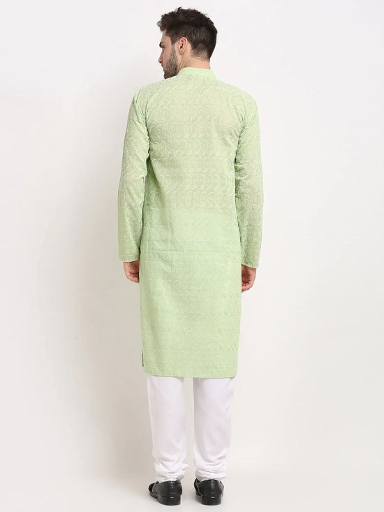 Chikankari Pure Cotton Kurta with Churidar-JOKP-561Green