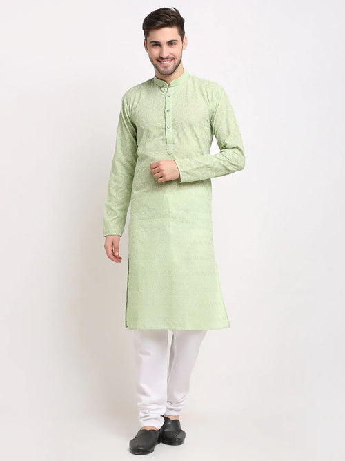 Chikankari Pure Cotton Kurta with Churidar-JOKP-561Green