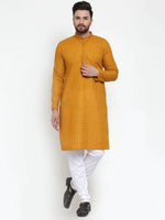 Chikankari Pure Cotton Kurta with Churidar-JOKP-561Mustard