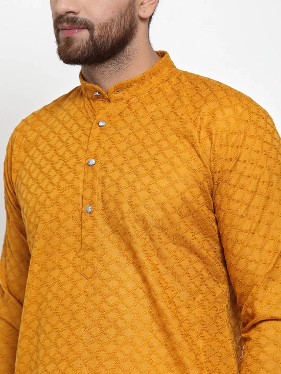 Chikankari Pure Cotton Kurta with Churidar-JOKP-561Mustard