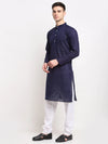 Chikankari Pure Cotton Kurta with Churidar-JOKP-561Navy