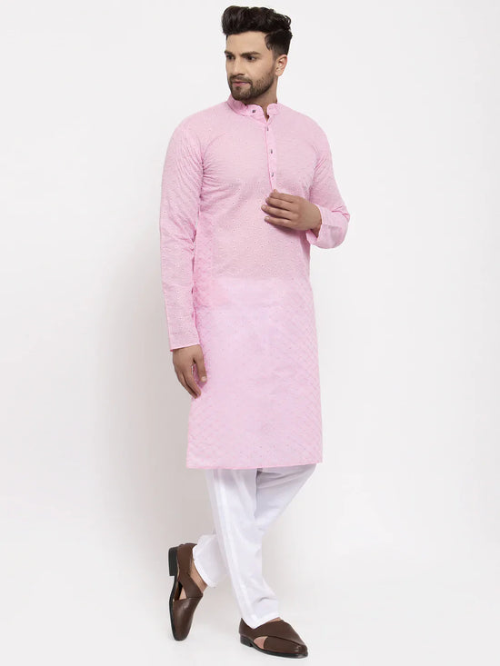 Chikankari Pure Cotton Kurta with Churidar-JOKP-561Pink