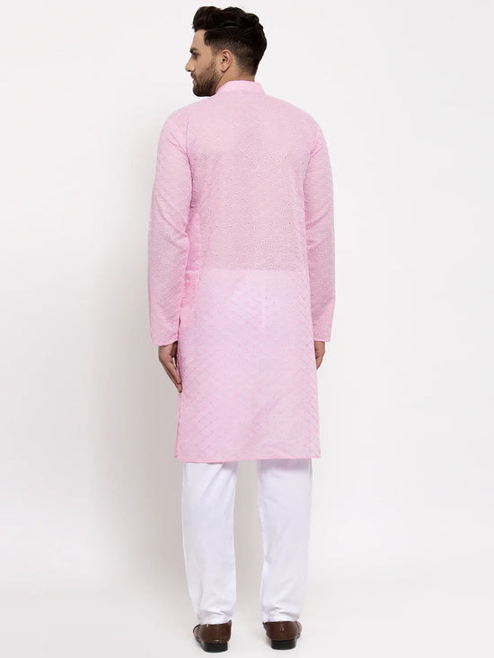 Chikankari Pure Cotton Kurta with Churidar-JOKP-561Pink