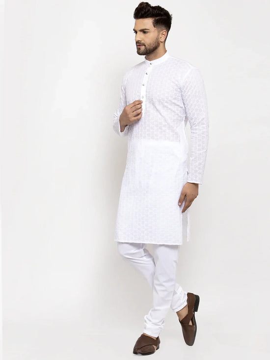 Chikankari Pure Cotton Kurta with Churidar-JOKP-561White