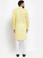 Chikankari Pure Cotton Kurta with Churidar-JOKP-561Yellow