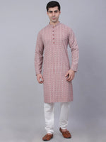 Chikankari Embroidered Kurta with Churidar-JOKP-626Coral