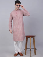 Chikankari Embroidered Kurta with Churidar-JOKP-626Coral